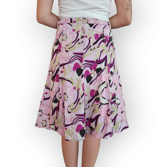 Vintage Byerwear Cotton Pink Butterfly Floral A-Line Skirt 28 - Picture 9 of 9